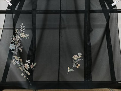 平和屋着物＊夏物　訪問着　絽　更紗花鳥文　黒地　金彩　洗える着物　CABK8816xi