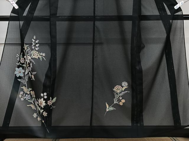 平和屋着物＊夏物　訪問着　絽　更紗花鳥文　黒地　金彩　洗える着物　CABK8816xi