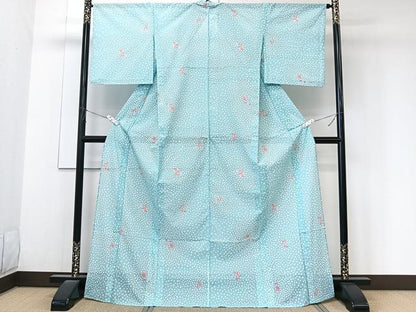 平和屋着物＊夏物　小紋　絽　草花文　洗える着物　CABK8820xi