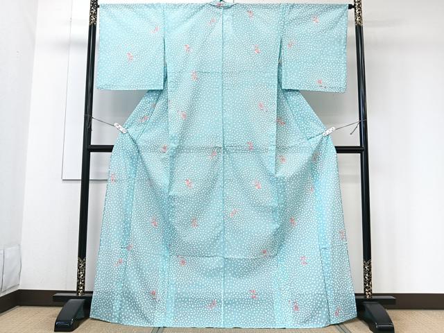 平和屋着物＊夏物　小紋　絽　草花文　洗える着物　CABK8820xi
