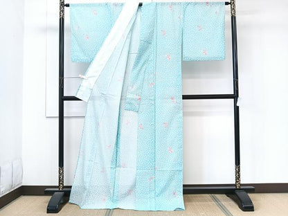 平和屋着物＊夏物　小紋　絽　草花文　洗える着物　CABK8820xi