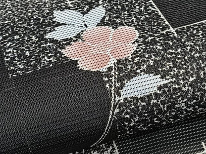 平和屋着物＊夏物　小紋　絽　草花文　黒地　洗える着物　CABK8834xi