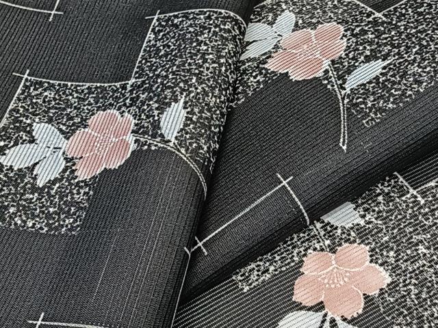 平和屋着物＊夏物　小紋　絽　草花文　黒地　洗える着物　CABK8834xi