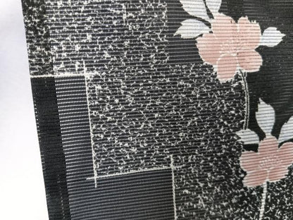 平和屋着物＊夏物　小紋　絽　草花文　黒地　洗える着物　CABK8834xi