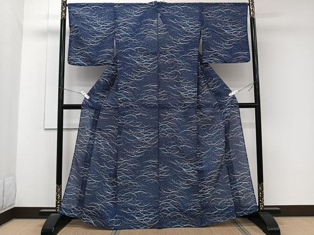 平和屋着物＊夏物　小紋　絽　雪輪芝重ね文　洗える着物　CABK8836xi