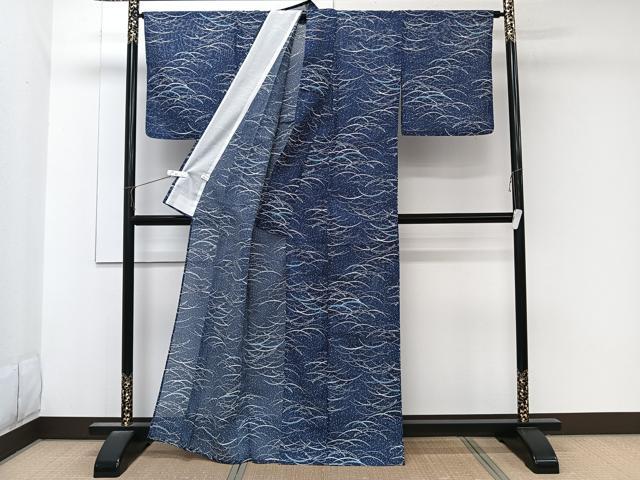 平和屋着物＊夏物　小紋　絽　雪輪芝重ね文　洗える着物　CABK8836xi