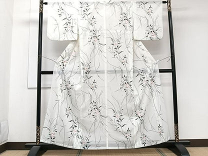 平和屋着物＊夏物　小紋　絽　草花文　洗える着物　CABK8837xi
