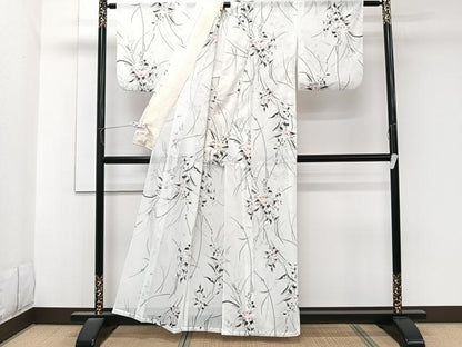 平和屋着物＊夏物　小紋　絽　草花文　洗える着物　CABK8837xi