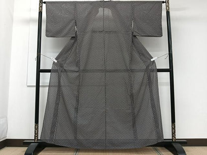 平和屋着物＊夏物　小紋　絽　亀甲花文　黒地　洗える着物　CABK8838xi