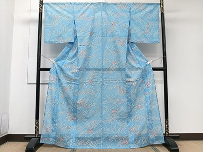 平和屋着物＊夏物　小紋　絽　草花文　洗える着物　CABK8843xi