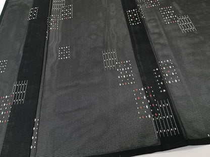平和屋着物＊洗える最高級着物　＜英＞はなぶさ謹製　夏物　小紋　絽　色紙重ね文様　黒地　洗える着物　CABK8845xi