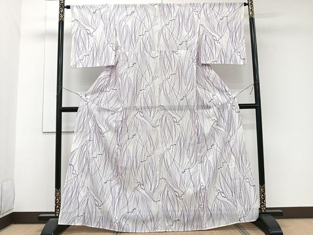 平和屋着物＊夏物　小紋　絽　枝垂れ柳文　洗える着物　CABK8849xi