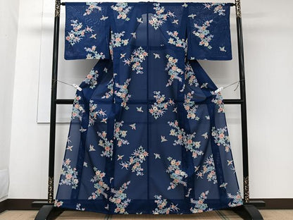 平和屋着物＊夏物　小紋　絽　花鳥文　洗える着物　未使用　CABK8853xi