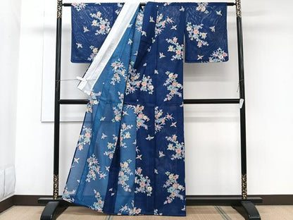 平和屋着物＊夏物　小紋　絽　花鳥文　洗える着物　未使用　CABK8853xi