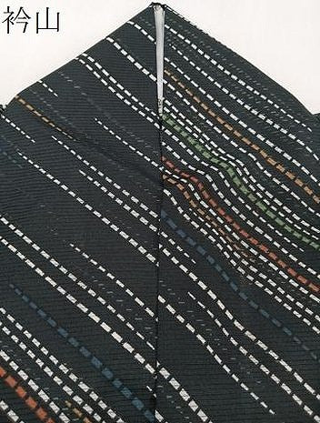 平和屋着物＊夏物　小紋　絽　斜線文　黒地　洗える着物　CABK8856xi