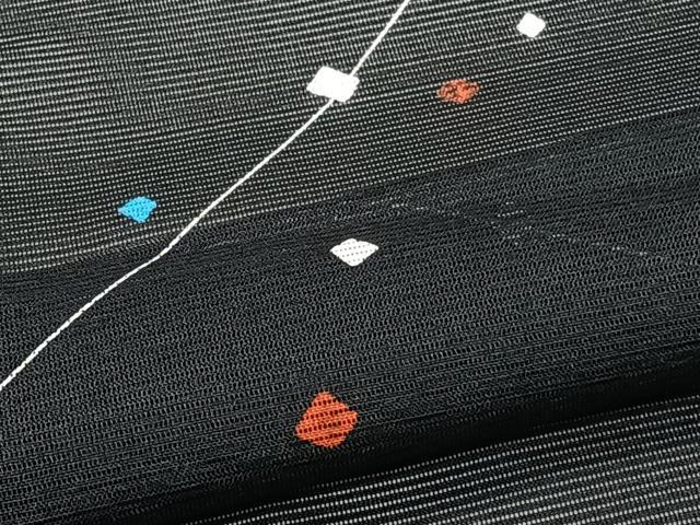 平和屋着物＊夏物　小紋　絽　色紙斜線文　黒地　洗える着物　CABK8870xi