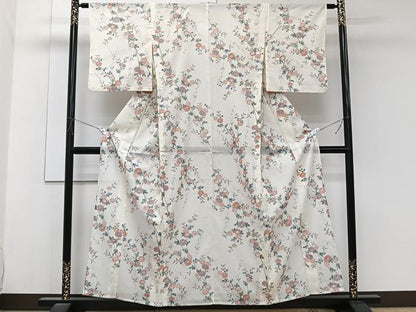 平和屋着物＊夏物　小紋　絽　山野愛子　枝草花文　洗える着物　CABK8874xi
