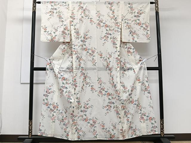 平和屋着物＊夏物　小紋　絽　山野愛子　枝草花文　洗える着物　CABK8874xi