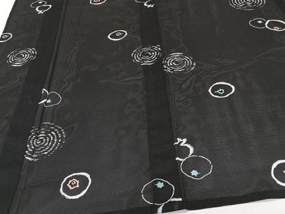 平和屋着物＊夏物　小紋　絽　抽象文様　黒地　洗える着物　CABK8891xi