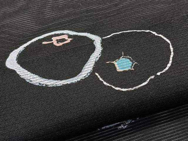 平和屋着物＊夏物　小紋　絽　抽象文様　黒地　洗える着物　CABK8891xi