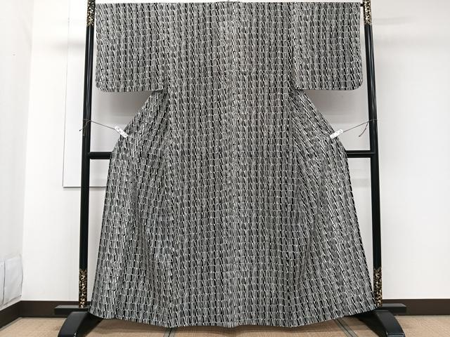 平和屋着物＊夏物　小紋　絽　抽象文様　黒地　さんび謹製　洗える着物　CABK8895xi