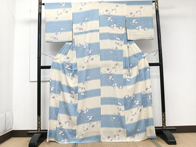 平和屋着物＊夏物　小紋　絽縮緬　枝草花文　洗える着物　CABK8898xi
