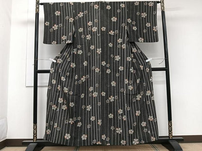 平和屋着物＊夏物　小紋　絽縮緬　間道花文　洗える着物　CABK8900xi