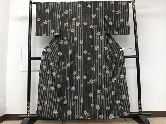 平和屋着物＊夏物　小紋　絽縮緬　間道花文　洗える着物　CABK8900xi