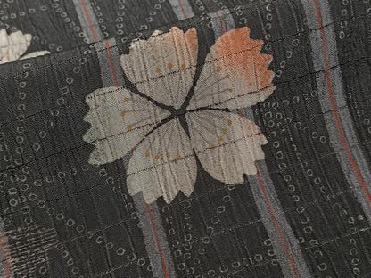 平和屋着物＊夏物　小紋　絽縮緬　間道花文　洗える着物　CABK8900xi
