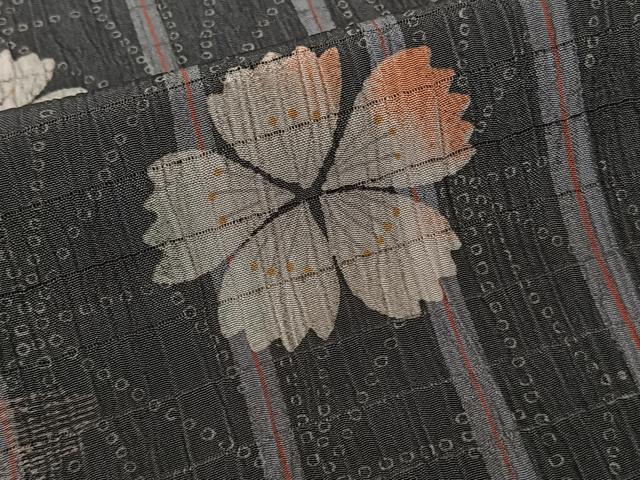 平和屋着物＊夏物　小紋　絽縮緬　間道花文　洗える着物　CABK8900xi