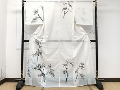 平和屋着物＊夏物　訪問着　絽　手描き　枝葉文　洗える着物　CABK8901xi