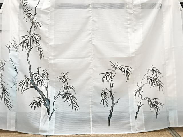 平和屋着物＊夏物　訪問着　絽　手描き　枝葉文　洗える着物　CABK8901xi