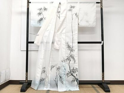平和屋着物＊夏物　訪問着　絽　手描き　枝葉文　洗える着物　CABK8901xi