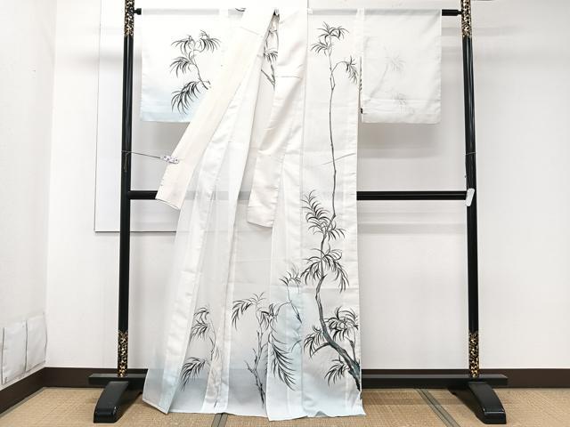 平和屋着物＊夏物　訪問着　絽　手描き　枝葉文　洗える着物　CABK8901xi