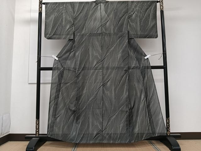平和屋着物＊夏物　小紋　絽　抽象文様　黒地　洗える着物　CABK8906xi