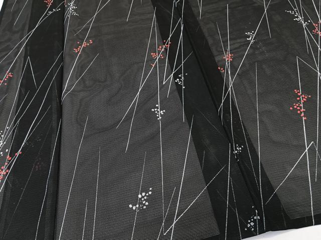 平和屋着物＊夏物　小紋　絽　枝蕾文　黒地　洗える着物　CABK8908xi