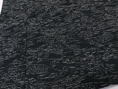 平和屋着物＊夏物　紬　紗　風景文　黒地　正絹　逸品　CABK8916xi
