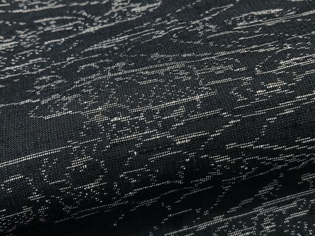 平和屋着物＊夏物　紬　紗　風景文　黒地　正絹　逸品　CABK8916xi
