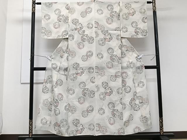 平和屋着物＊夏物　小紋　絽　花丸文　銀彩　正絹　逸品　CABK8917xi