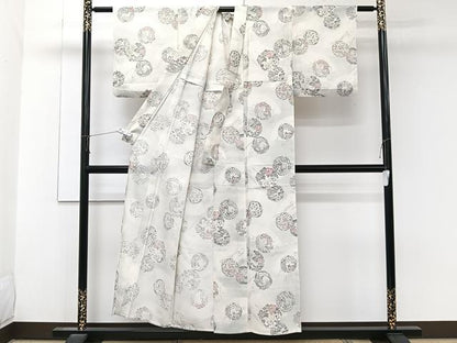 平和屋着物＊夏物　小紋　絽　花丸文　銀彩　正絹　逸品　CABK8917xi