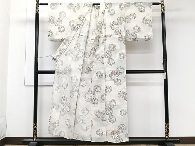 平和屋着物＊夏物　小紋　絽　花丸文　銀彩　正絹　逸品　CABK8917xi