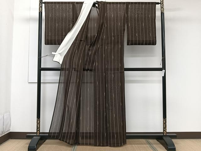 平和屋着物＊夏物　紗紬　縞　正絹　逸品　CABK8922xi