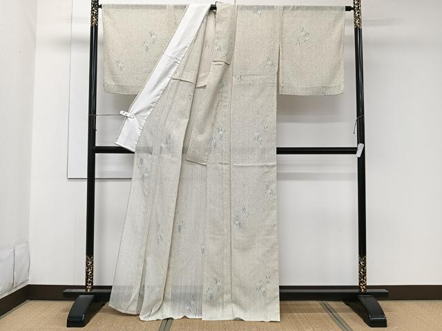 平和屋着物＊夏物　小紋　縞紋紗　草花文　洗える着物　CABK8925xi