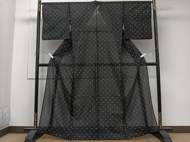 平和屋着物＊夏物　小紋　絽　兎　黒地　洗える着物　CABK8927xi