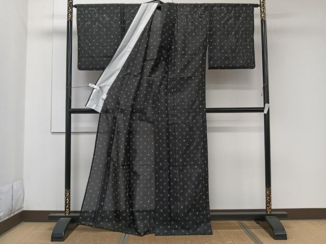 平和屋着物＊夏物　小紋　絽　兎　黒地　洗える着物　CABK8927xi