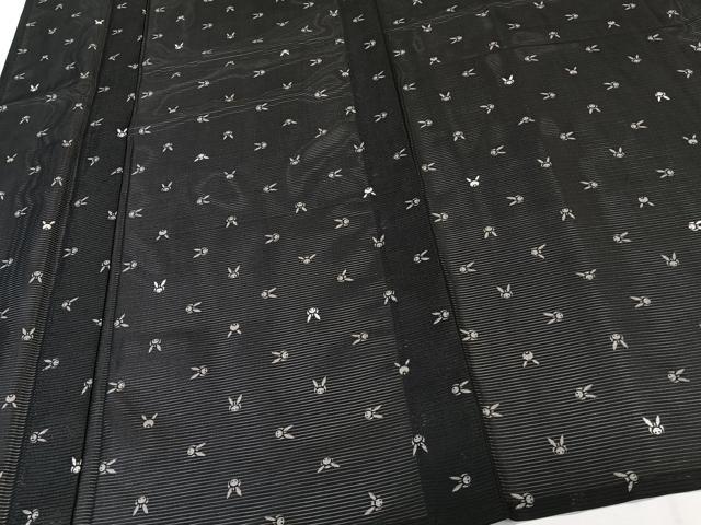 平和屋着物＊夏物　小紋　絽　兎　黒地　洗える着物　CABK8927xi