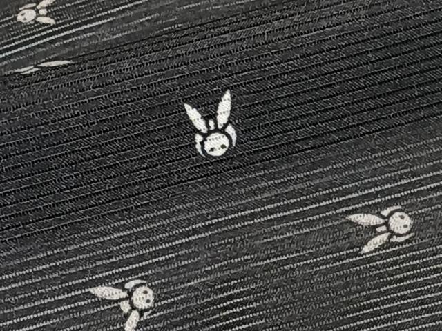 平和屋着物＊夏物　小紋　絽　兎　黒地　洗える着物　CABK8927xi