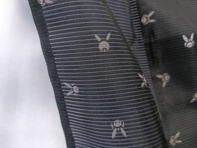 平和屋着物＊夏物　小紋　絽　兎　黒地　洗える着物　CABK8927xi