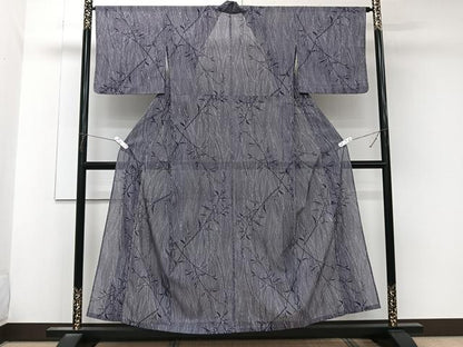 平和屋着物＊夏物　小紋　絽　枝葉文　洗える着物　CABK8928xi