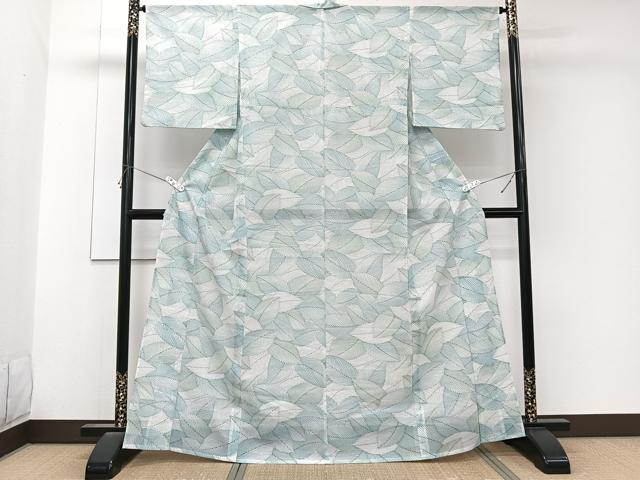平和屋着物＊夏物　小紋　絽　葉尽くし　洗える着物　CABK8930xi